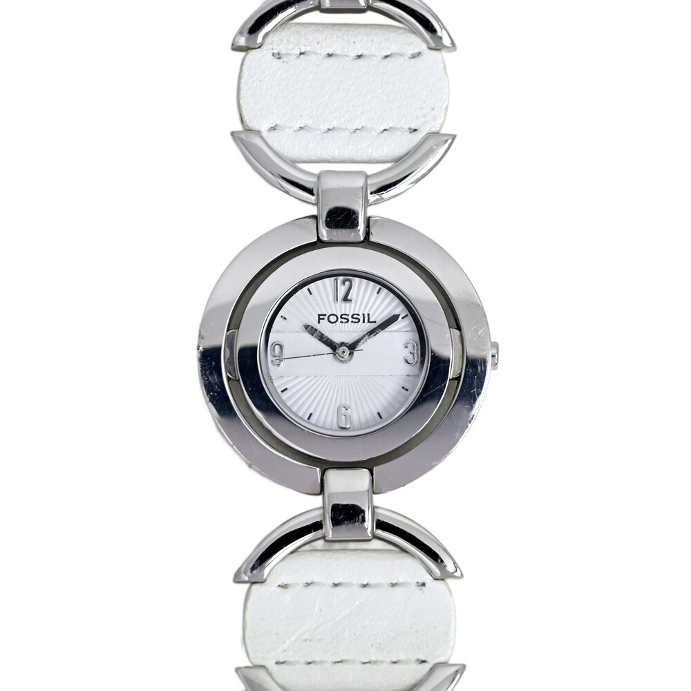Fossil Ladies Genuine Leather and Steel Bangle Bracelet White Dial ES-1977